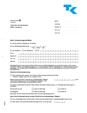 Formular zur Anmeldung der Selbstständigkeit bei der Techniker Krankenkasse