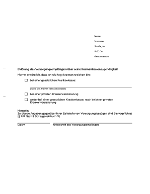 Erklärung des Versorgungsempfängers über seine Krankenkassenzugehörigkeit