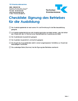 Checkliste: Eignung des Betriebes für die Ausbildung