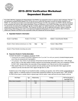 2015–2016 Verification Worksheet