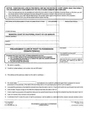 California Prejudgment Claim of Right to Possession