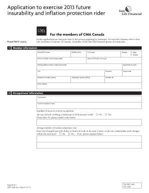 CMA Canada Future Insurability and Inflation Protection Rider Application