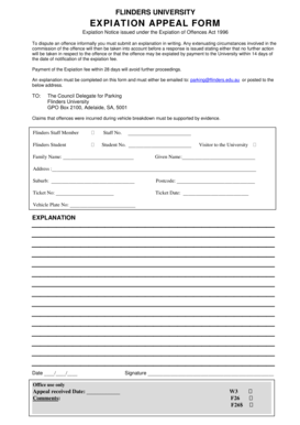 Flinders University Expiation Appeal Form