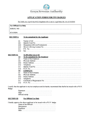Application Form for PSV Badges