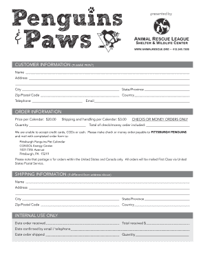 Pittsburgh Penguins Pet Calendar Order Form