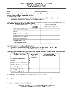 St. Clair County Community College Financial Aid Resources Form