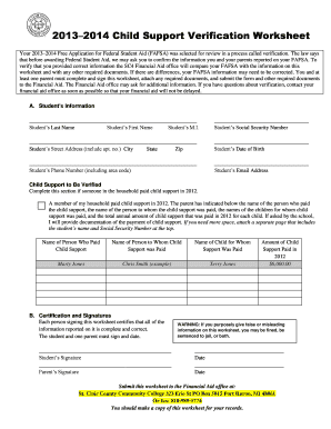 2013–2014 Child Support Verification Worksheet
