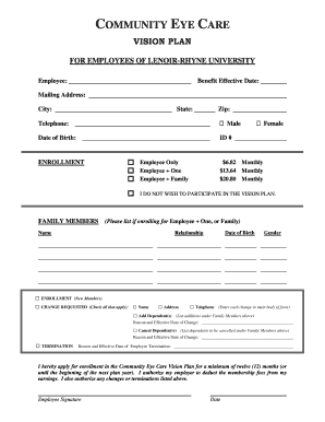 Community Eye Care Vision Plan Enrollment Form