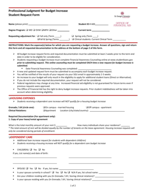 Student Request Form for Budget Increase