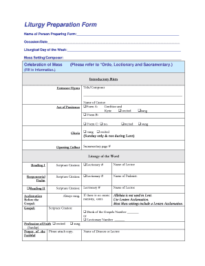 Liturgy Preparation Form