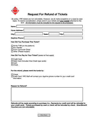 Request for Refund of Tickets