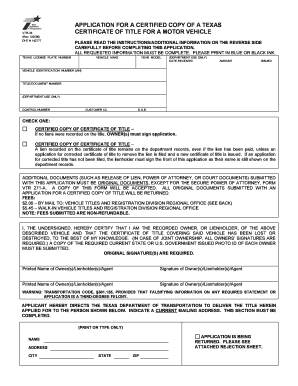 Texas VTR-34 Motor Vehicle Title Application
