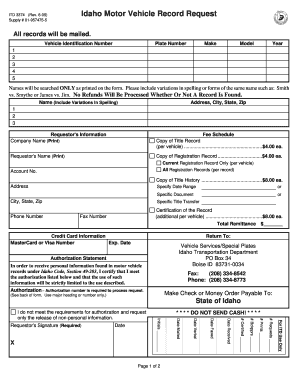 Idaho Motor Vehicle Record Request Form