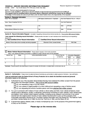 Wisconsin Vehicle Driver Record Information Request