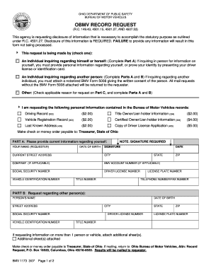 Ohio BMV Record Request Form