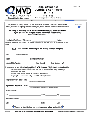 Montana Duplicate Certificate of Title Application