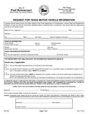 Texas Motor Vehicle Information Request Form