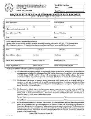 Massachusetts RMV Personal Information Request Form