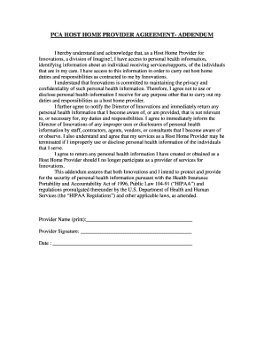 Host Home Provider Agreement Addendum