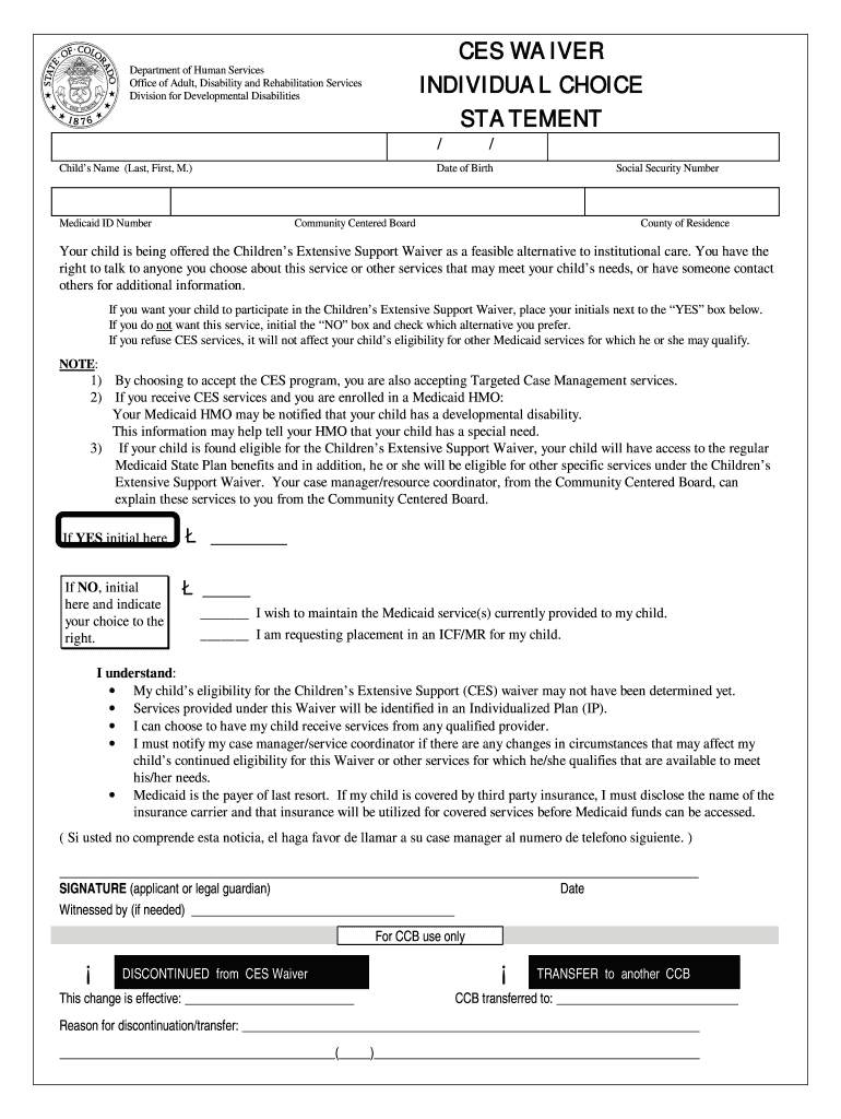 Fillable Online CES WAIVER Fax Email Print pdfFiller