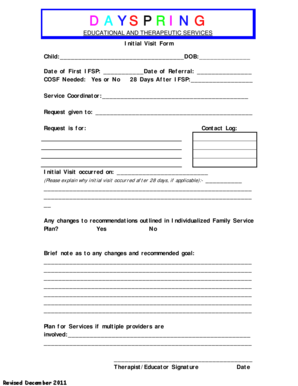 Initial Visit Form for Educational and Therapeutic Services