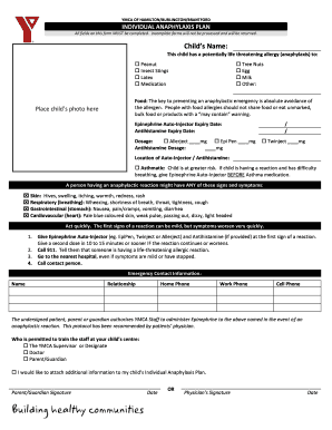 YMCA Individual Anaphylaxis Plan