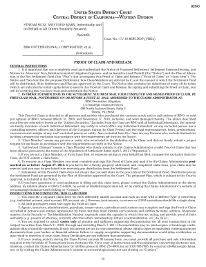 Proof of Claim and Release for RINO Securities Litigation