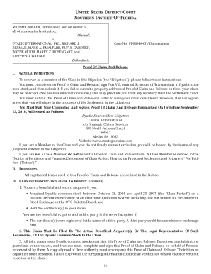 Proof of Claim and Release Form