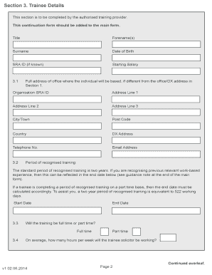 SRA Trainee Continuation Form
