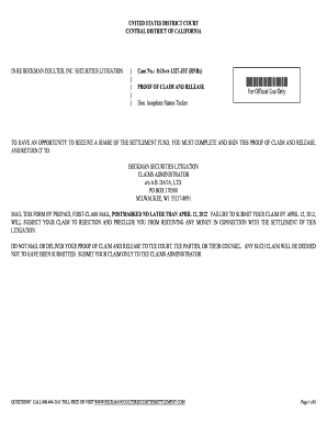 Beckman Coulter Securities Litigation Proof of Claim and Release