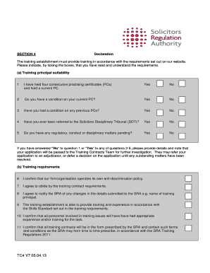 SRA Training Principal Declaration Form