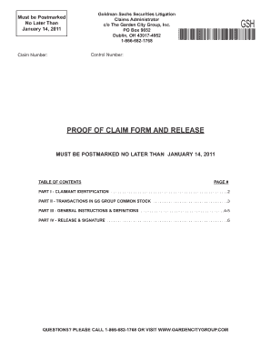 Goldman Sachs Securities Litigation Proof of Claim Form