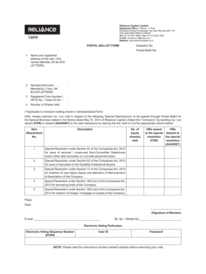 Reliance Capital Postal Ballot Form