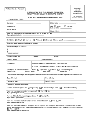 Philippines Non-Immigrant Visa Application Form