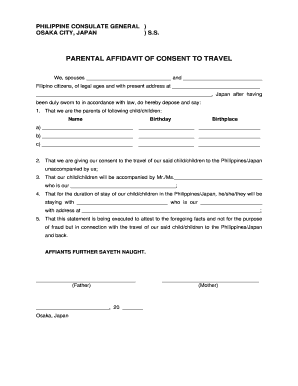 Parental Affidavit of Consent to Travel