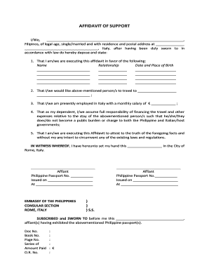 Affidavit of Support for Travel