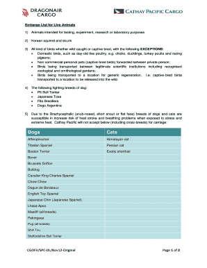 Cathay Pacific Live Animal Transport Declaration