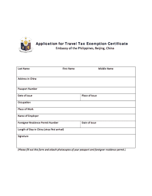 Application for Travel Tax Exemption Certificate