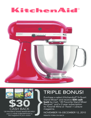 KitchenAid Stand Mixer Rebate Form