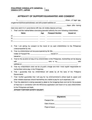 Affidavit of Support and Consent for Child Travel to Philippines