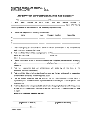 Affidavit of Support and Consent for Child Travel