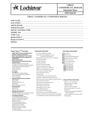 Commercial Boiler Submittal Sheet