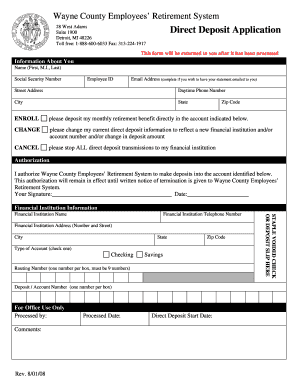 Wayne County Direct Deposit Application