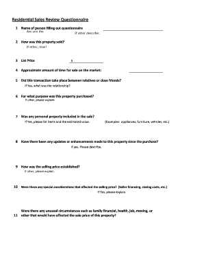 Residential Sales Review Questionnaire