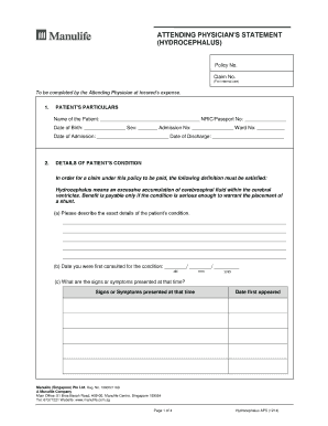 Attending Physician's Statement for Hydrocephalus