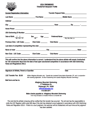 USA Swimming Transfer Request Form