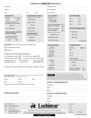 Copper-Fin Start-Up Checklist