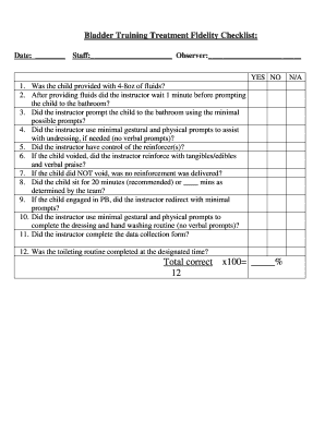 Bladder Training Treatment Fidelity Checklist