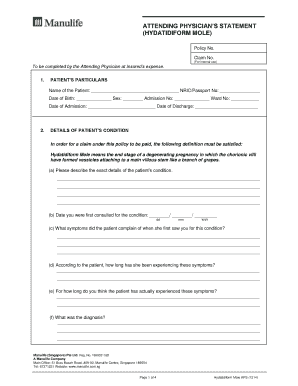 Attending Physician's Statement for Hydatidiform Mole