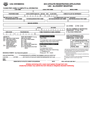USA Swimming 2013 Athlete Registration Application